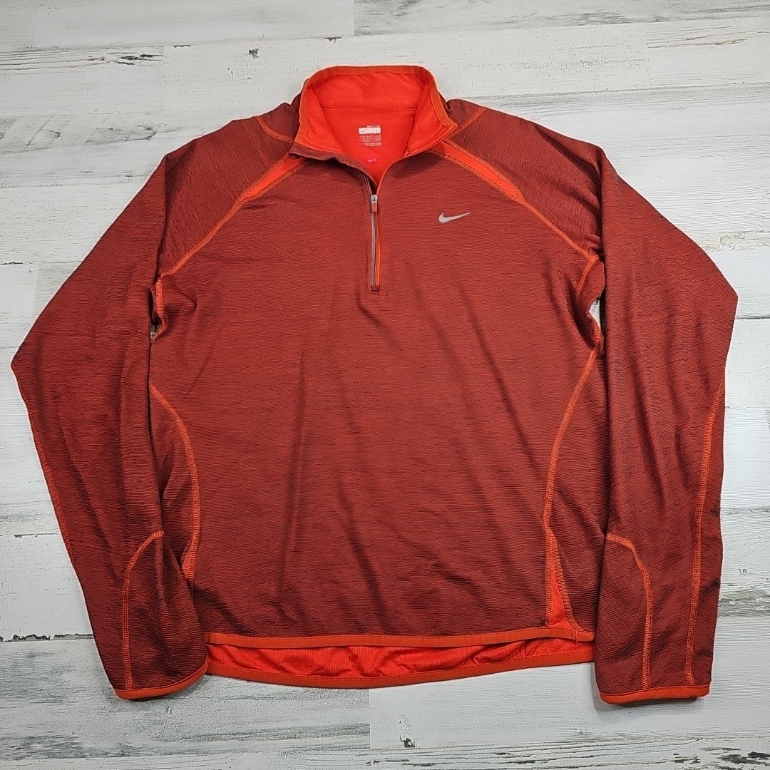 Nike Fit Dry Pullover Womens Large Orange 1/4 Zip Long Sleeve Athletic Running