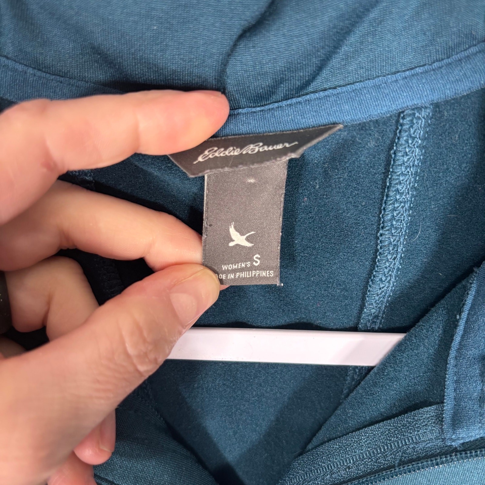 Eddie Bauer Top Small Teal 1/4 Zip Base Layer Fleece Lined Thin Thumb Holes