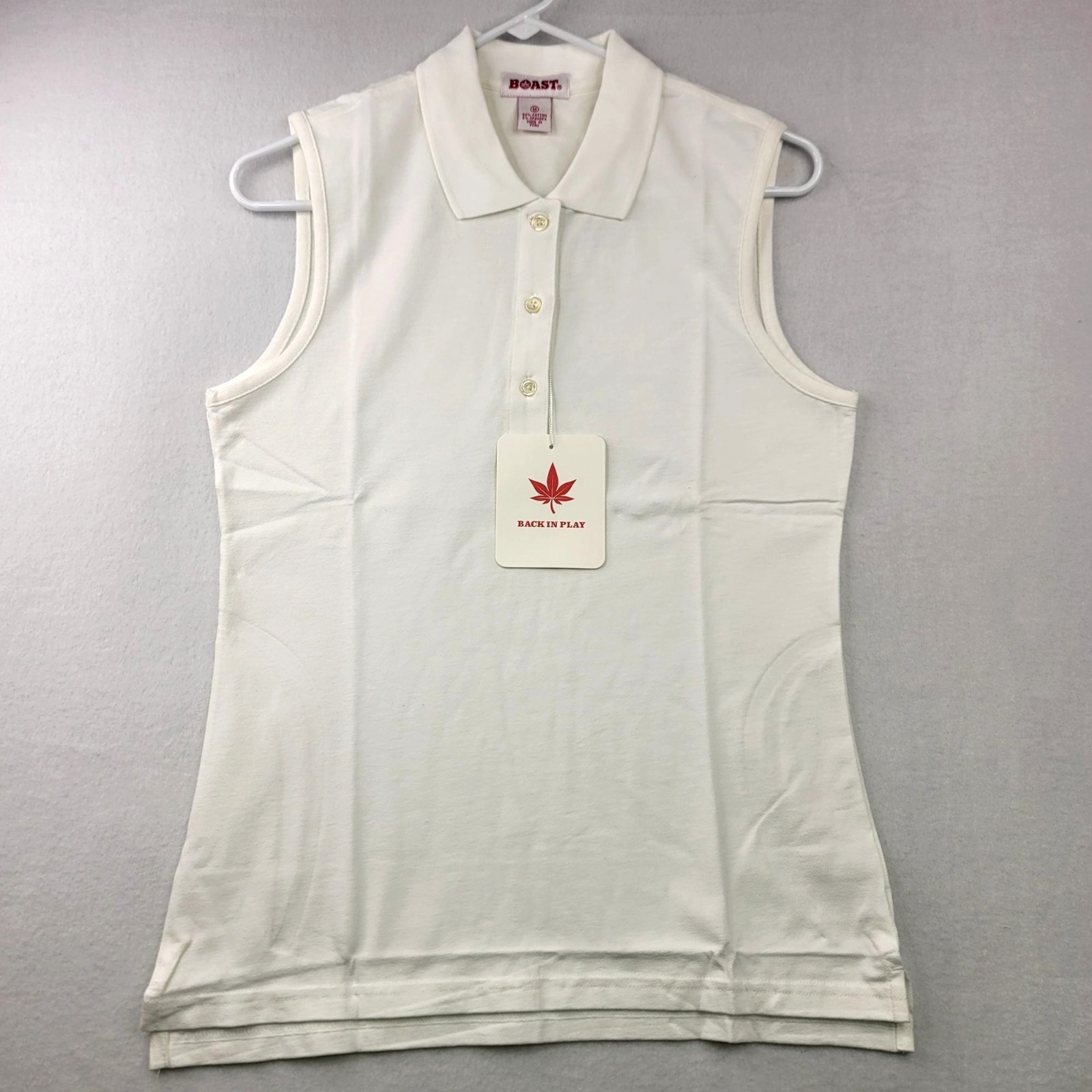 Boast Blank Sleeveless Pique Polo Shirt Top M White Golf Tennis Preppy Athletic