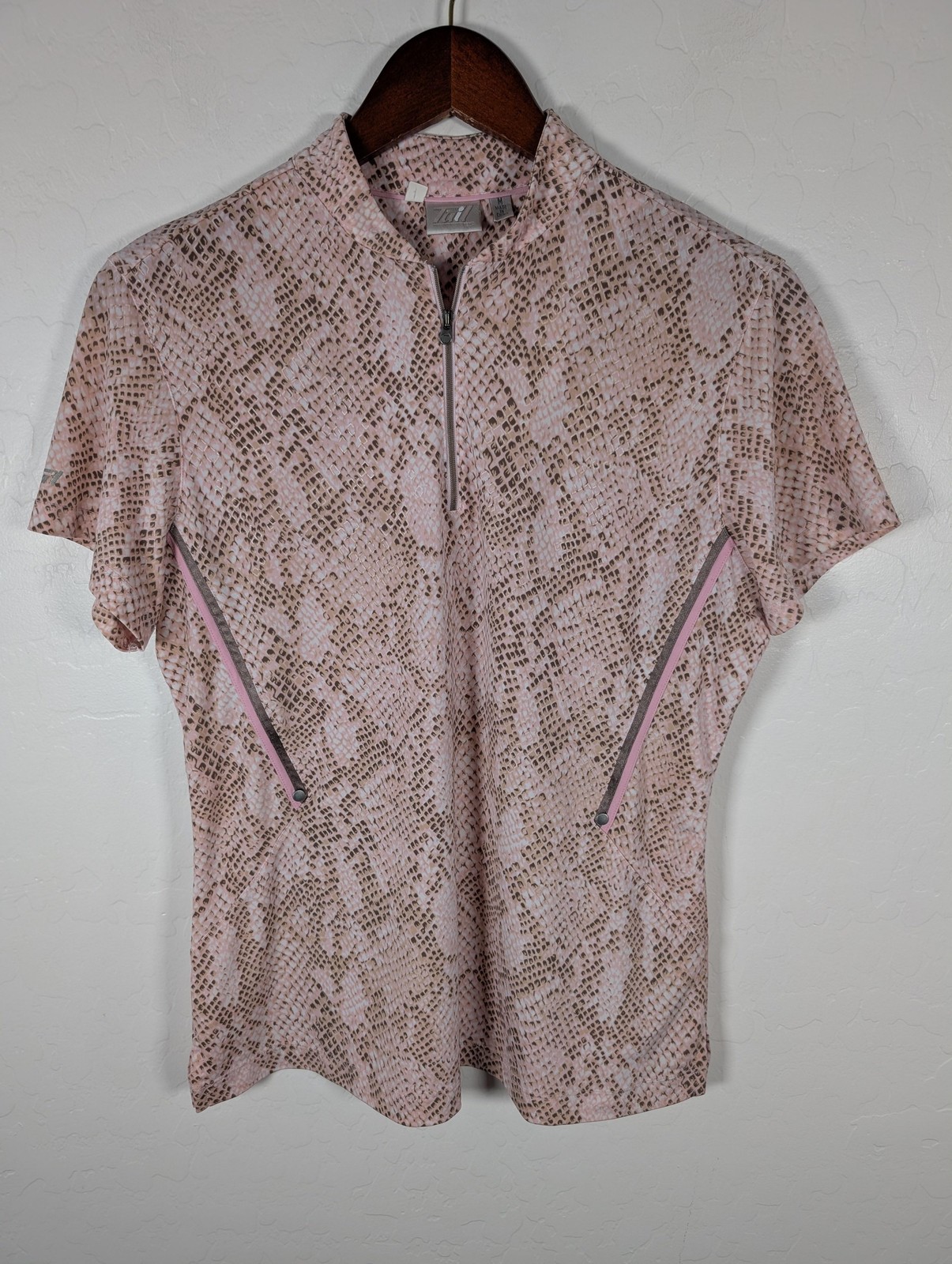 Tail Shirt Womens Medium Pink Animal Print Quarter Zip Golf Mock Neck Top