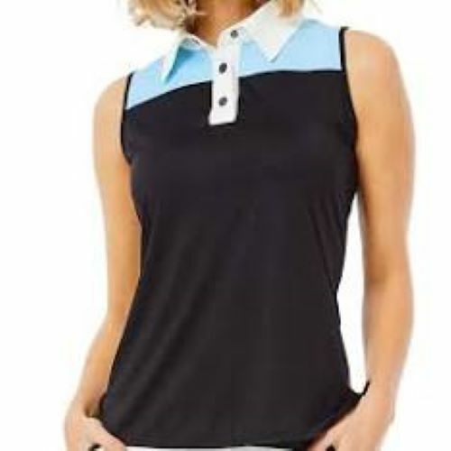 NWT BELYN KEY Black & Sky Blue Colorblock Sleeveless Golf Shirt S M L XL & XXL