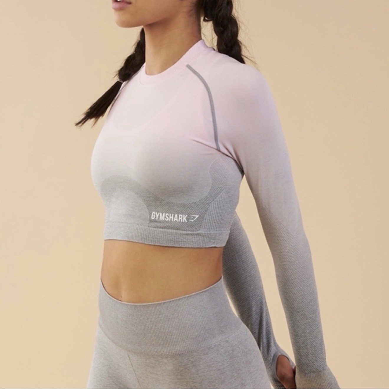 Gymshark Vital Seamless Long Sleeve Crop Top Ombre Light Pink Gray Size Small