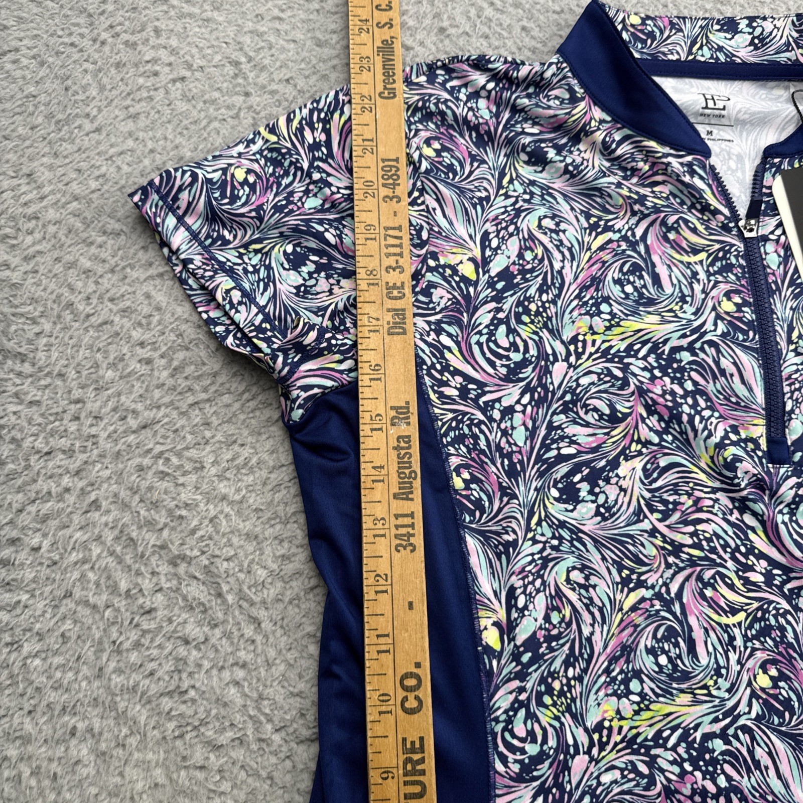 EP New York EPNY Golf Shirt Top Womens Medium Floral Sleeveless Zip Mock Polo