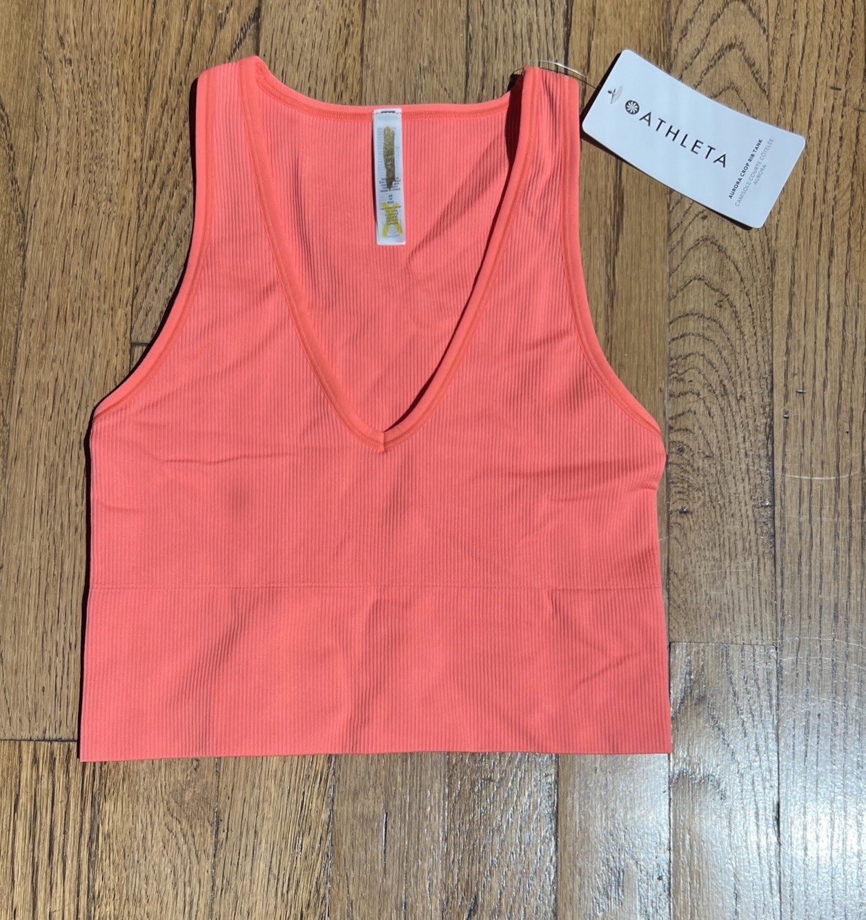 $44 Athleta AURORA SEAMLESS CROP RIB TANK Sunset Glow X Small NWT