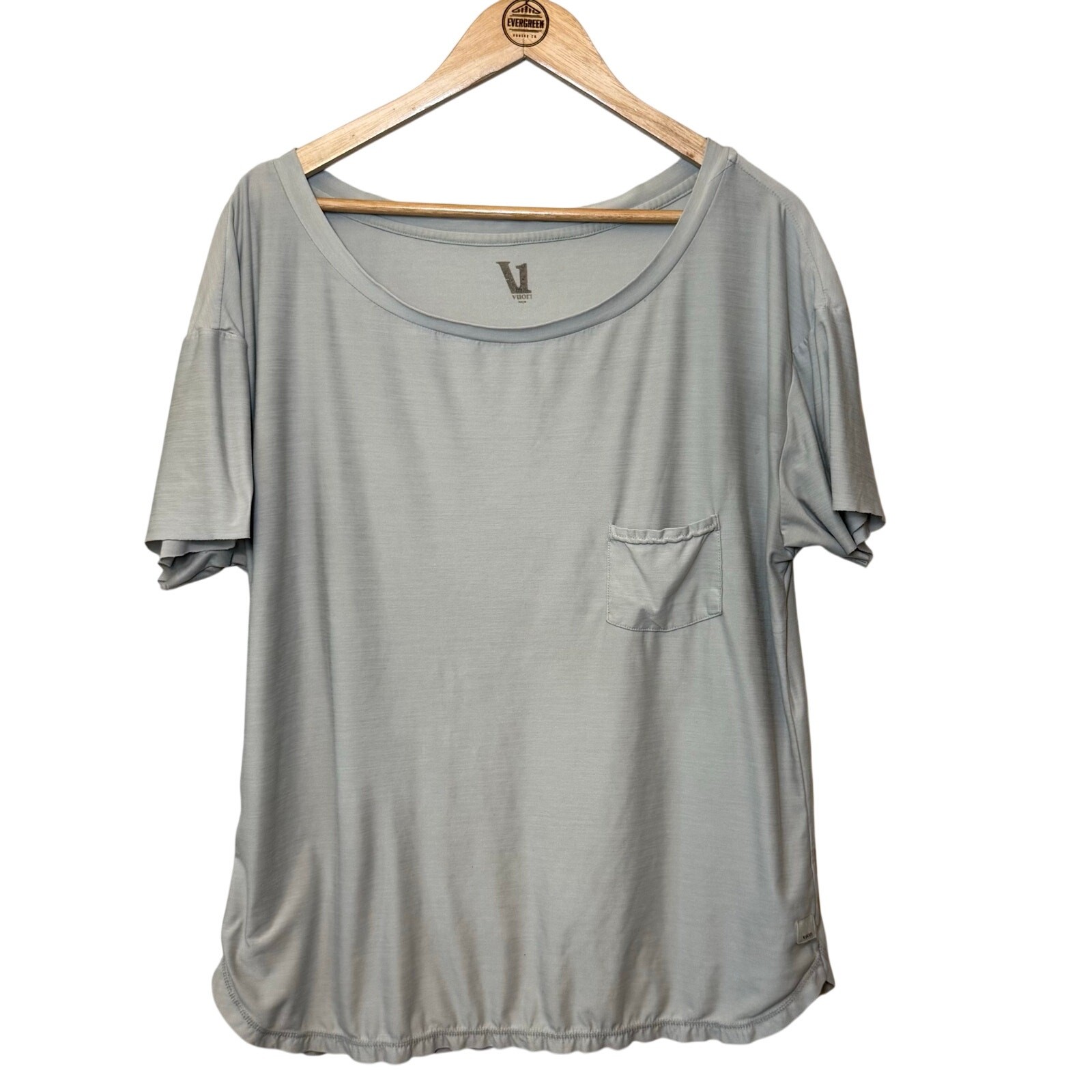 Vuori Lux Performance Pocket Tee Boatneck Short Sleeve Soft Loose Gray Women XL