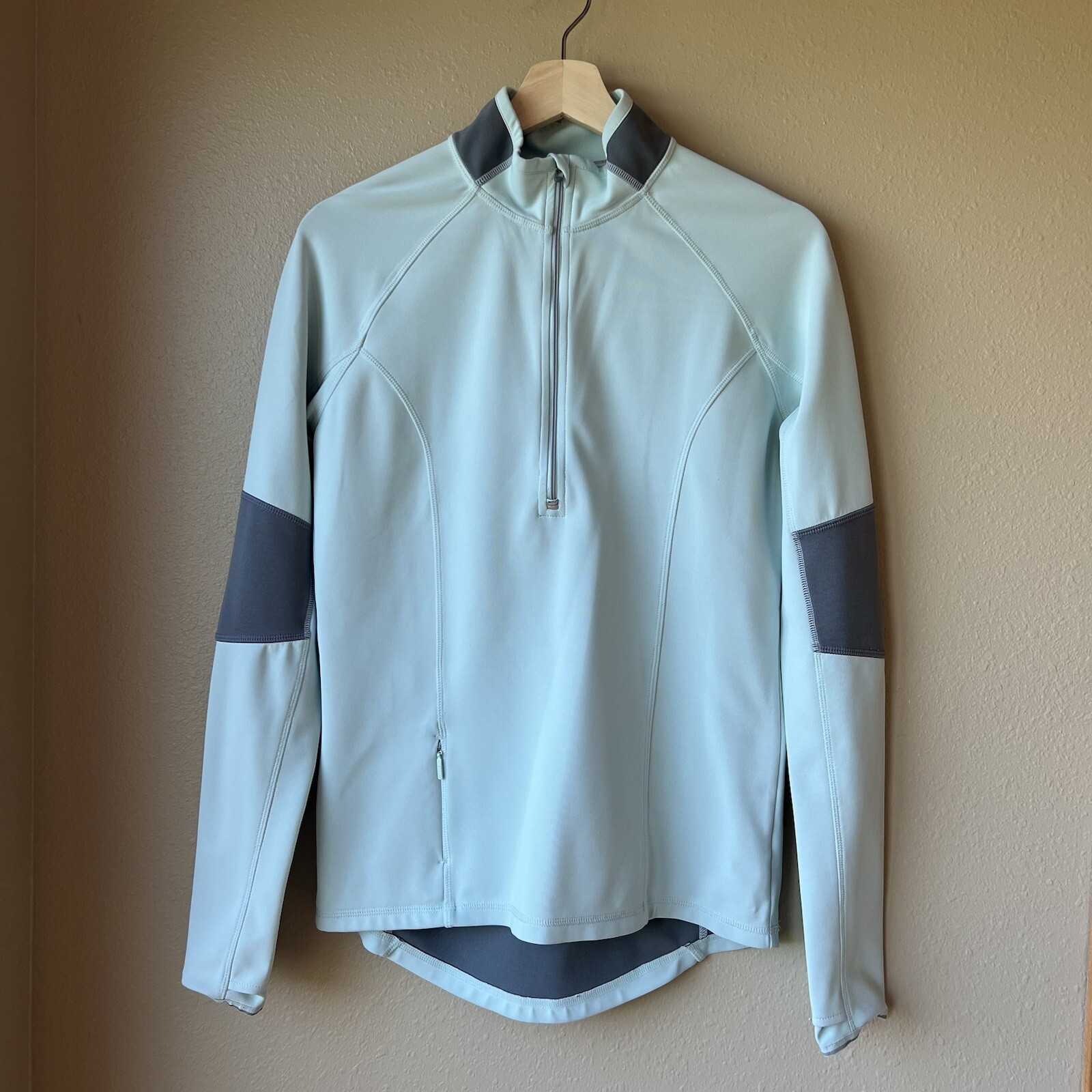 Athleta Lunar Pullover 1/4 Zip Top Size S Running Reflective Teal Water Green