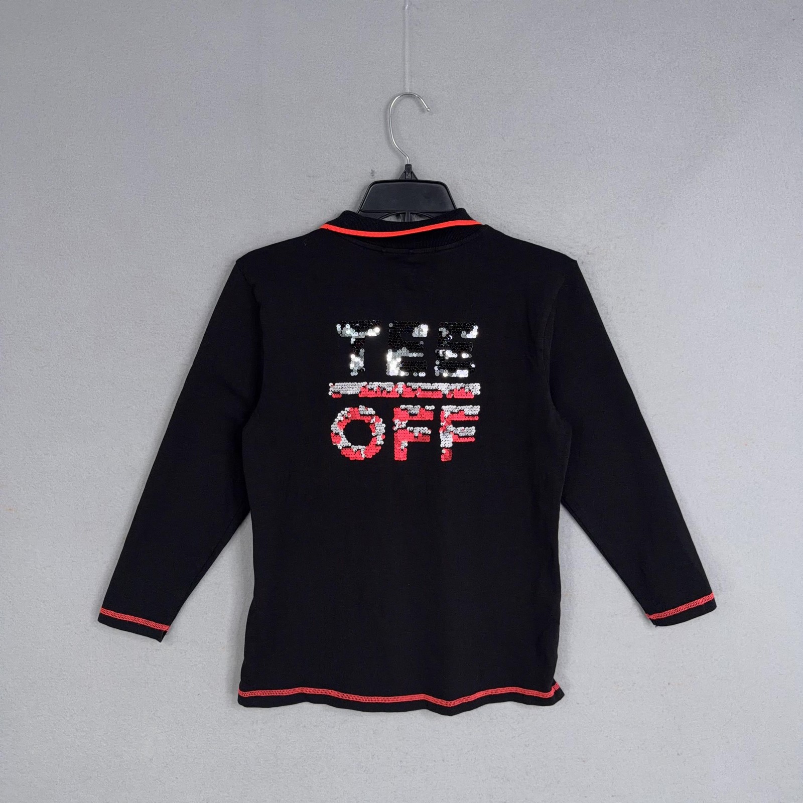 100% by Girls Golf Polo Shirt Womens Large Black Red Long Sleeve Tee Off Sequin