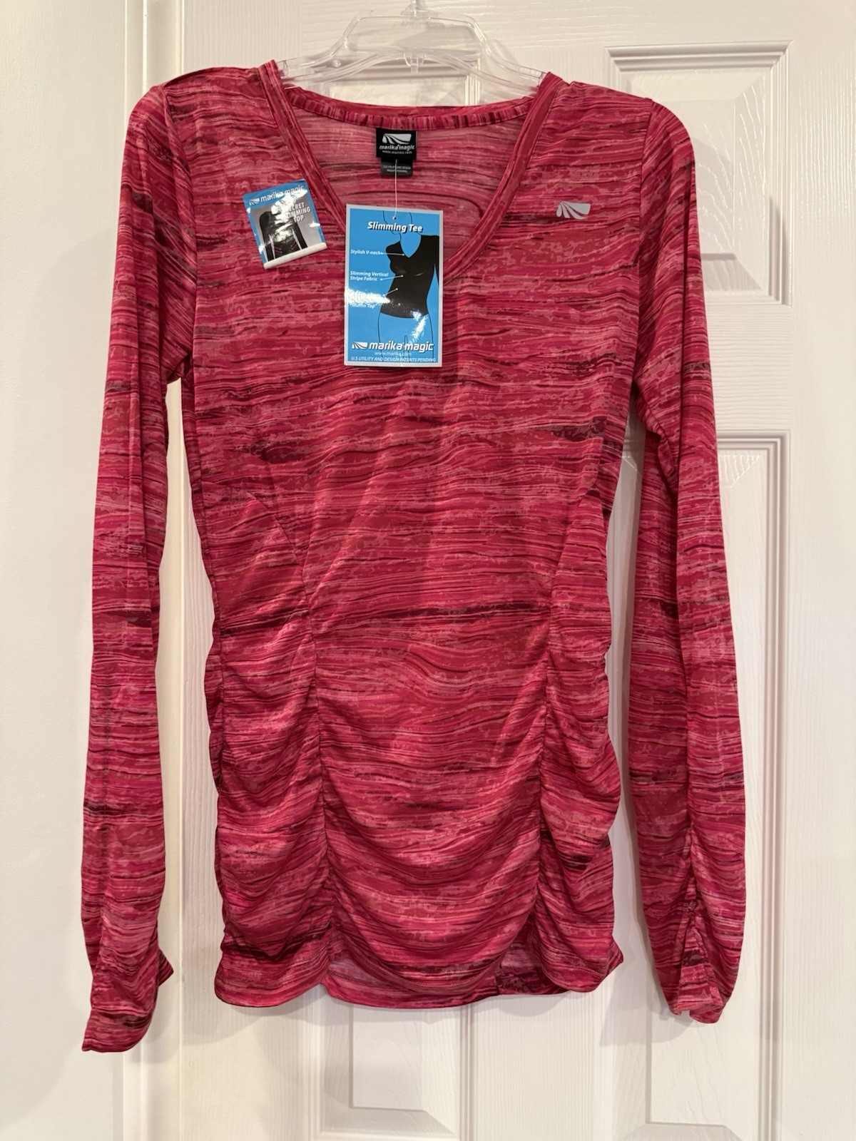 Marika Magic Secret Slimming Top, Shirred Panels, Size Large, Red, NWT