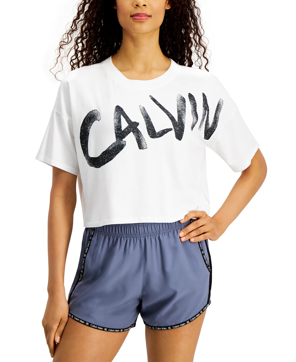 Calvin Klein NWT Top Performance Logo Relaxed Cropped T-Shirt White Size M $40