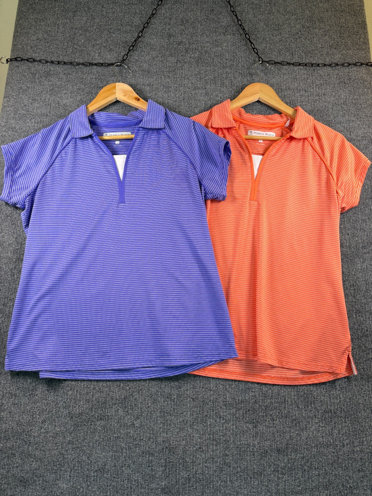 Pebble Beach Lot of 2 Performance Shirt Womens L Purple Orange Golf Polo Casual