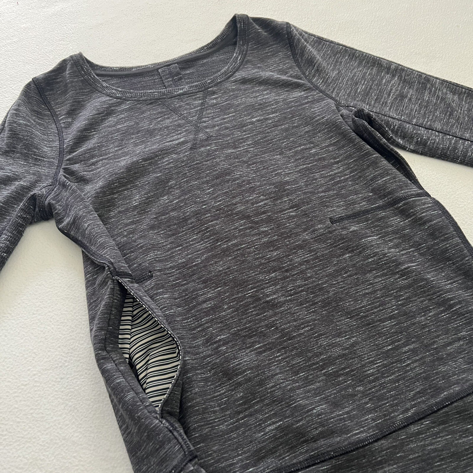 Lululemon Heathered Marled Black Exhalation Pullover II Sweatshirt Pocket Top 6