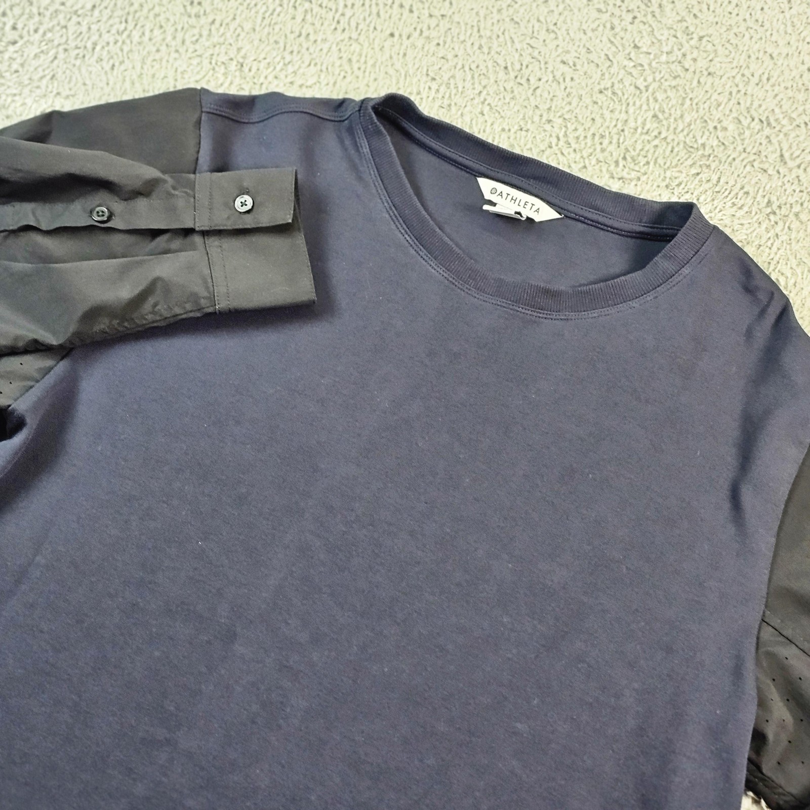 Athleta Shirt Womens Medium Blue Long Sleeve Crew Mixed Media Ventilated Top