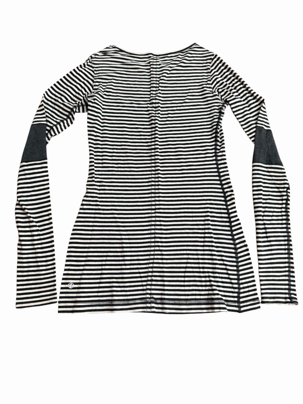 Lululemon Devotion Long Sleeve Shirt Striped Black White Elbow Patchwork #HH6-1