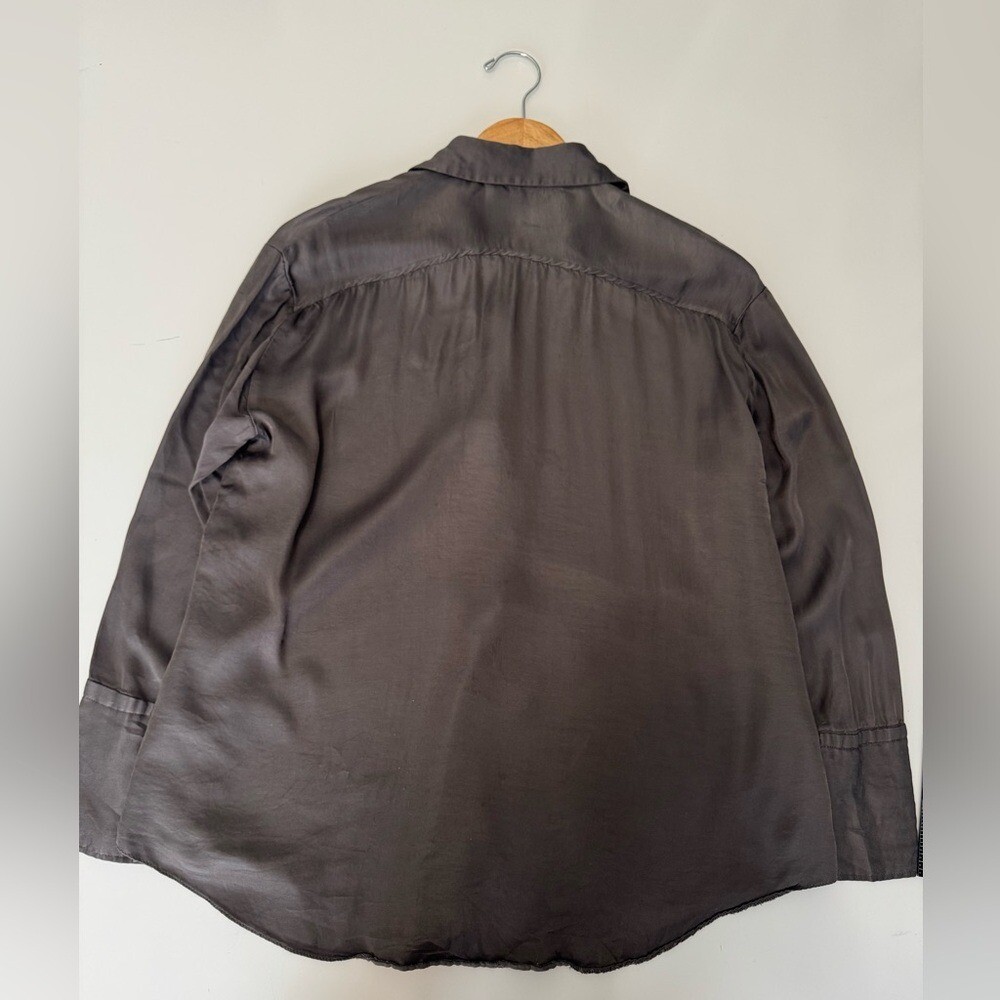 Zara Button Down Shirt Long Sleeve Collared Blouse Top Gray Size M
