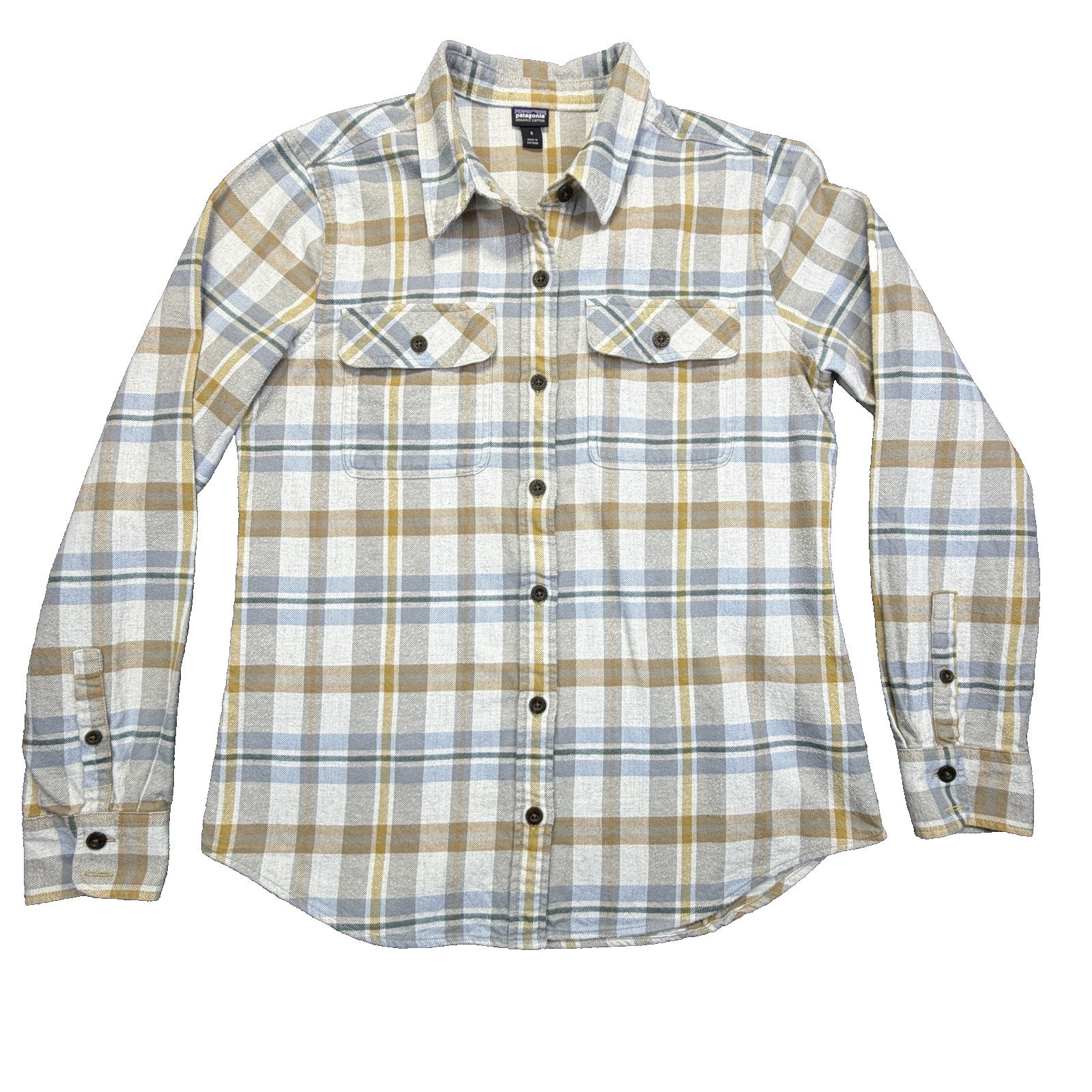 Patagonia Women sz S 100% Organic Cotton Fjord Flannel Shirt Natural 42405