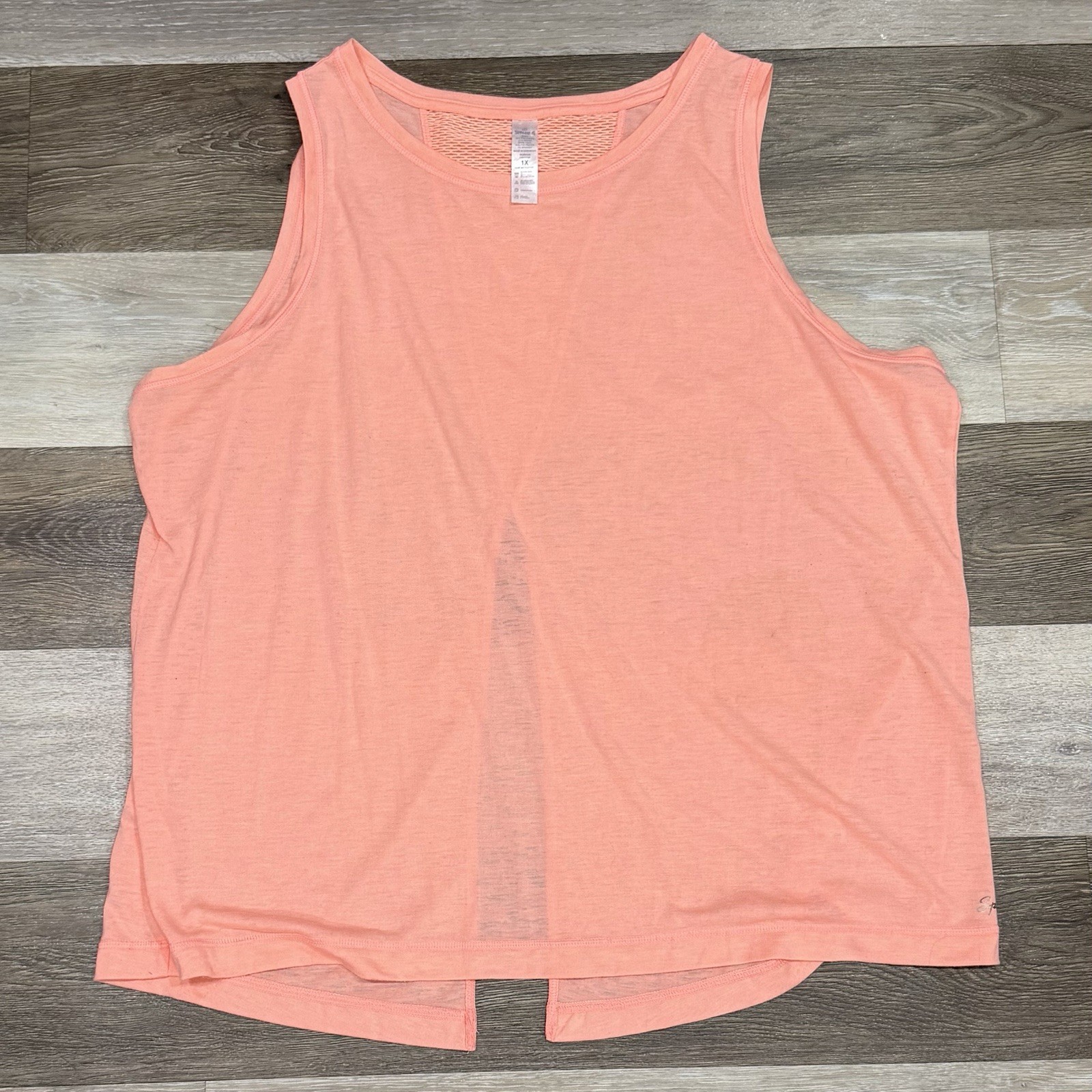 Spalding Racerback Tank Top Women’s Sz 1X Coral Mesh Back Slit Activewear EUC
