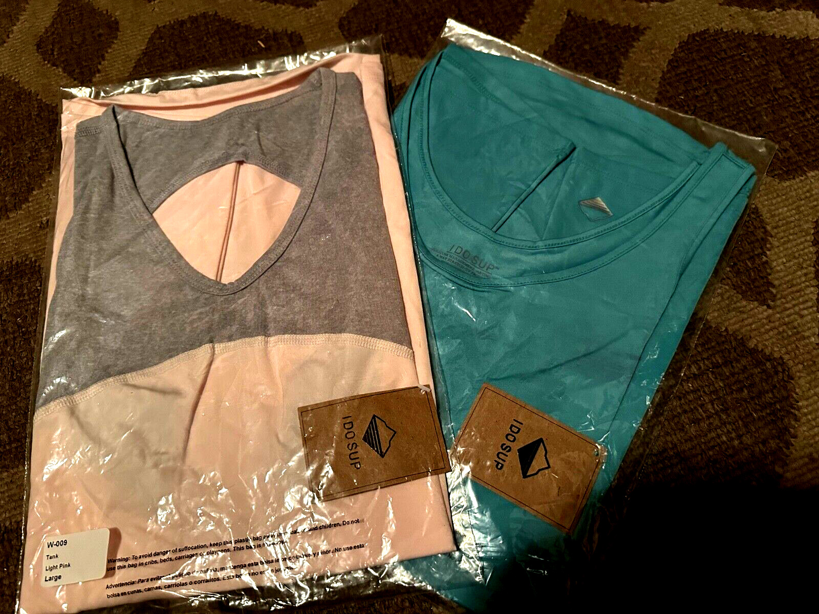 Women’s Gym Shirt L I Do Sup Set of 2 Short Sleeve. Large, Light Pink & Green.