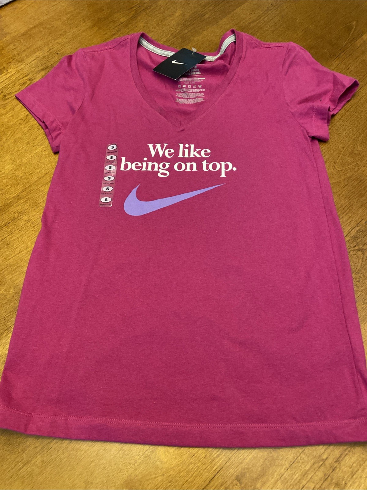 Nike Womens Small We Like Being on Top Sexy Shirt Vintage Retro Pink NWT