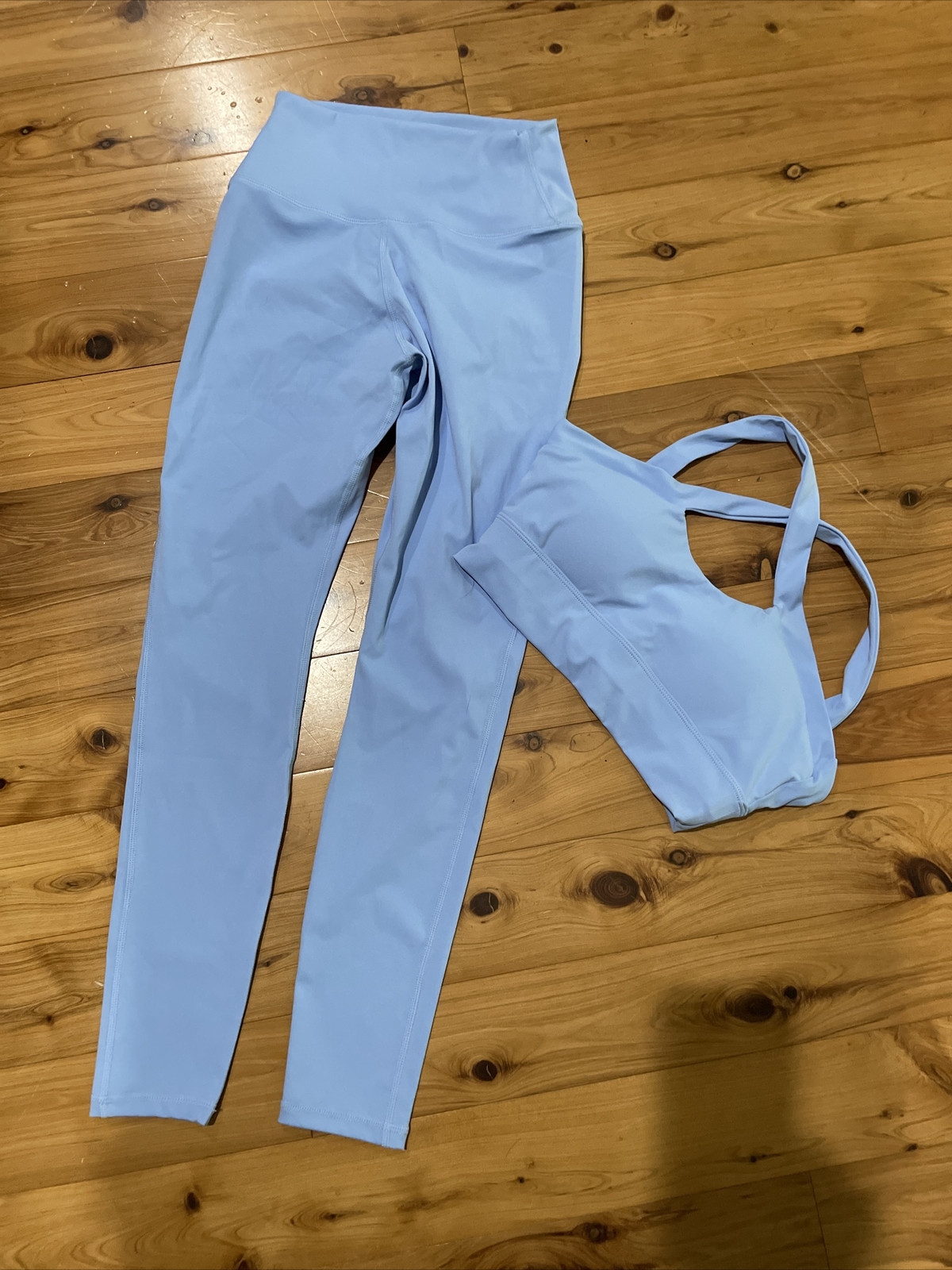 Yoga Outfit 2 Piece Set Workout Gym High Waist Leggings Sport Bra Womens S Blue