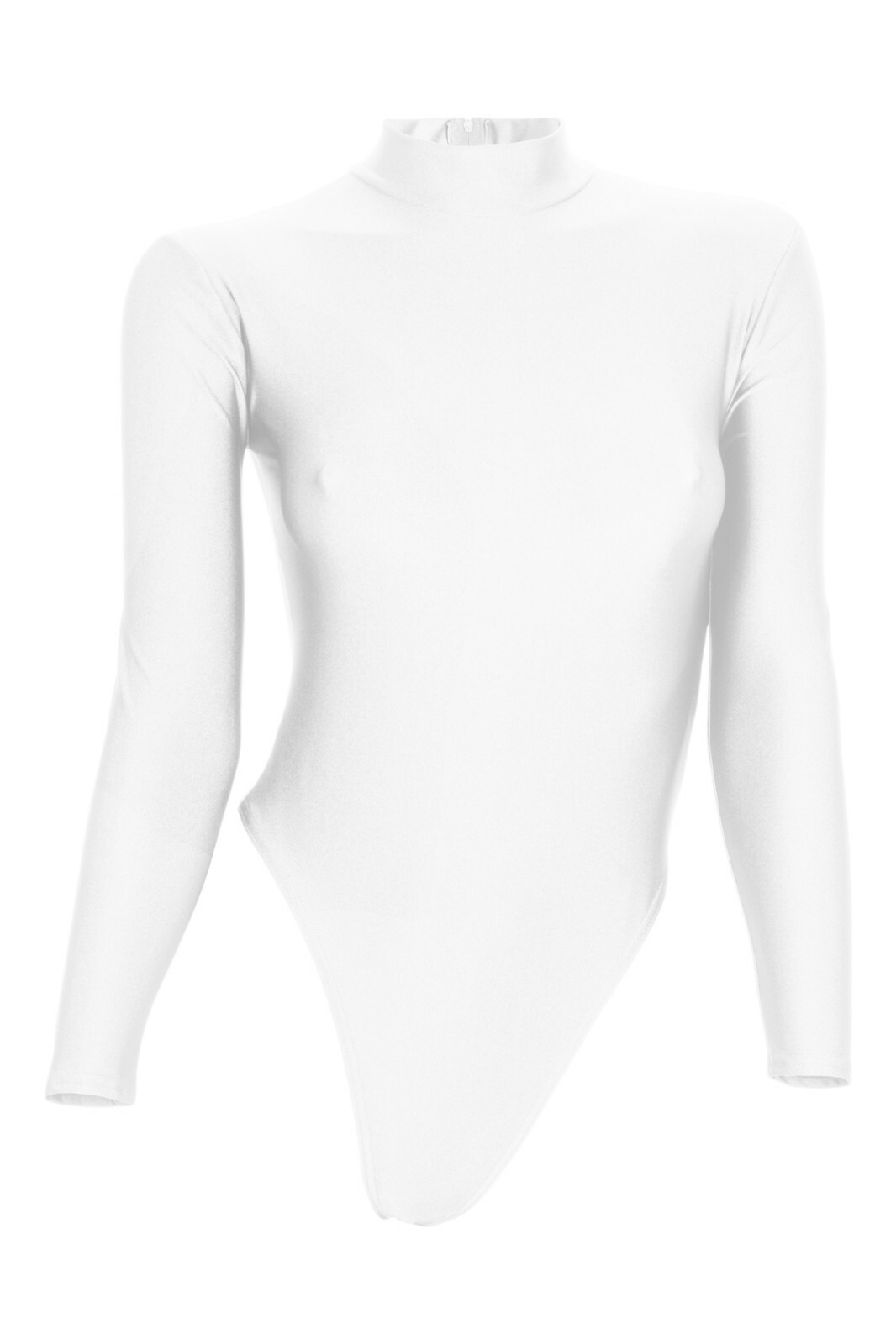 Women’s string body long sleeves back zipper white leotard stretch shiny shiny