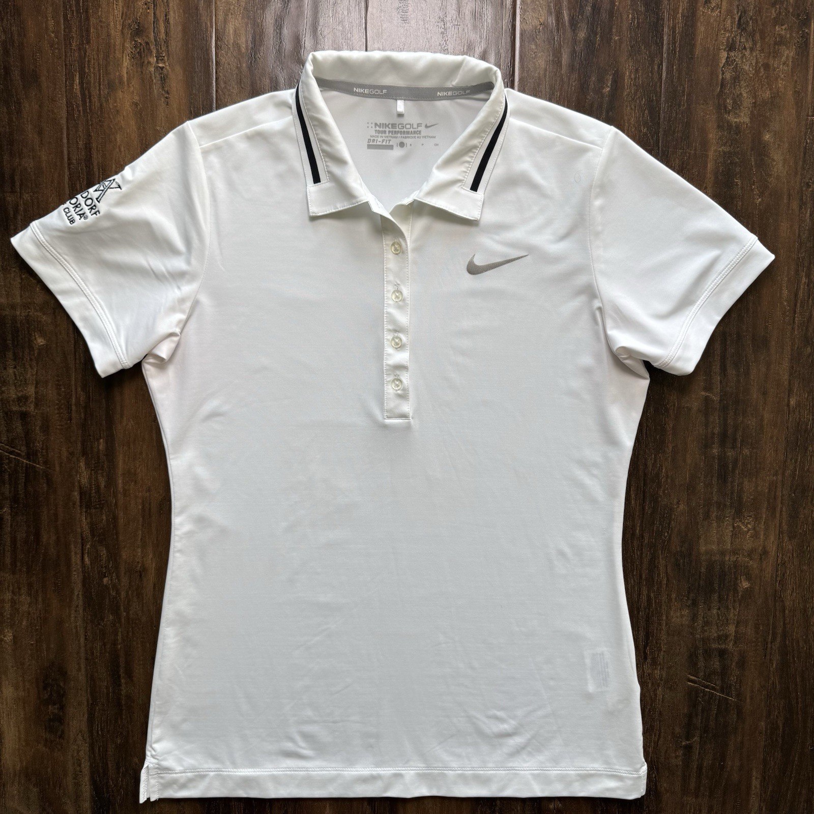 Nike Golf Dri-Fit Tour Performance Polo Waldorf Astoria Club Womens Small White