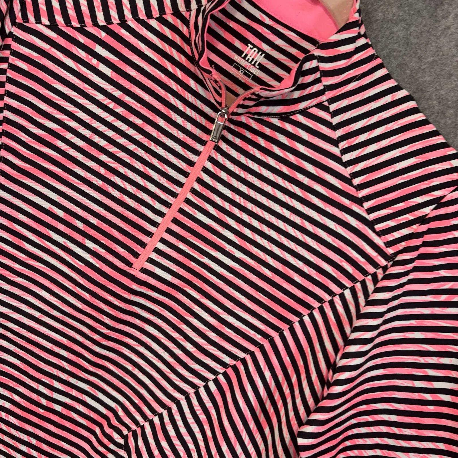 Tail Golf Shirt Womens Sz XL Pink Black Striped 1/4 Zip Stretch UPF 50+