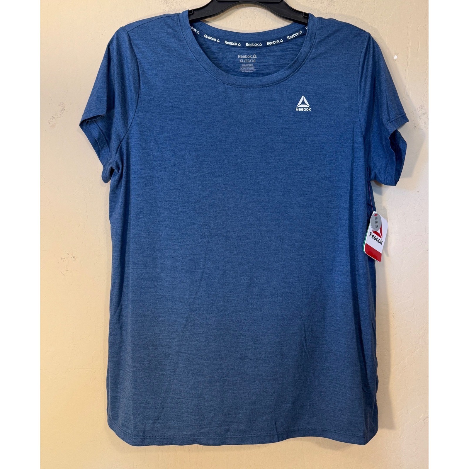 Reebok T-Shirt Women XL Blue Activewear Heathered Crewneck Slim Fit NEW