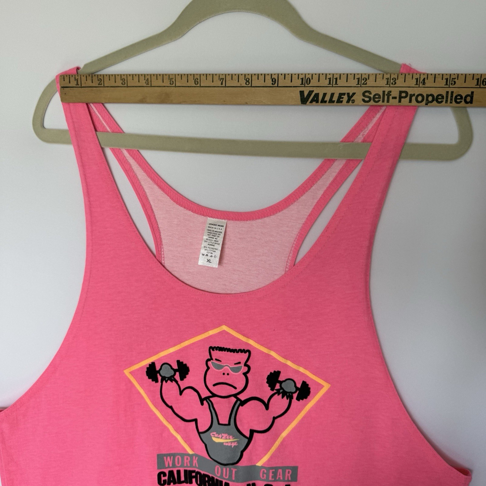 Crazee Wear Hot Pink Stringer Graphic Print Muscle Workout Vintage Tank Top XL