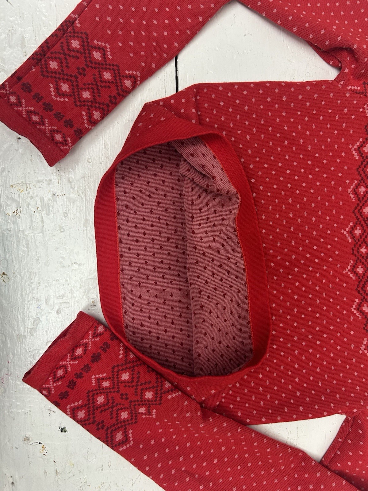 Fabletics Long Sleeve Active Top Womens S Red Nordic Fair Isle Mock Neck