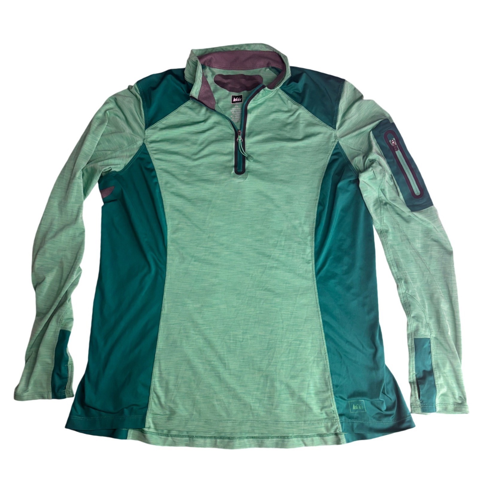 REI Quarter Zip Pullover Womens XL Green Space Dye Thumbhole Athletic Top