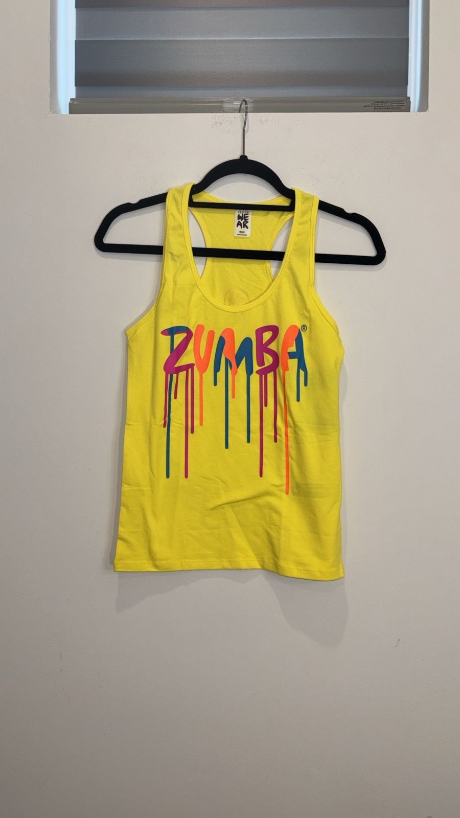 Zumba Fitness Mell-Oh Yellow Dripping In Zumba Racerback Tank Top Size Small