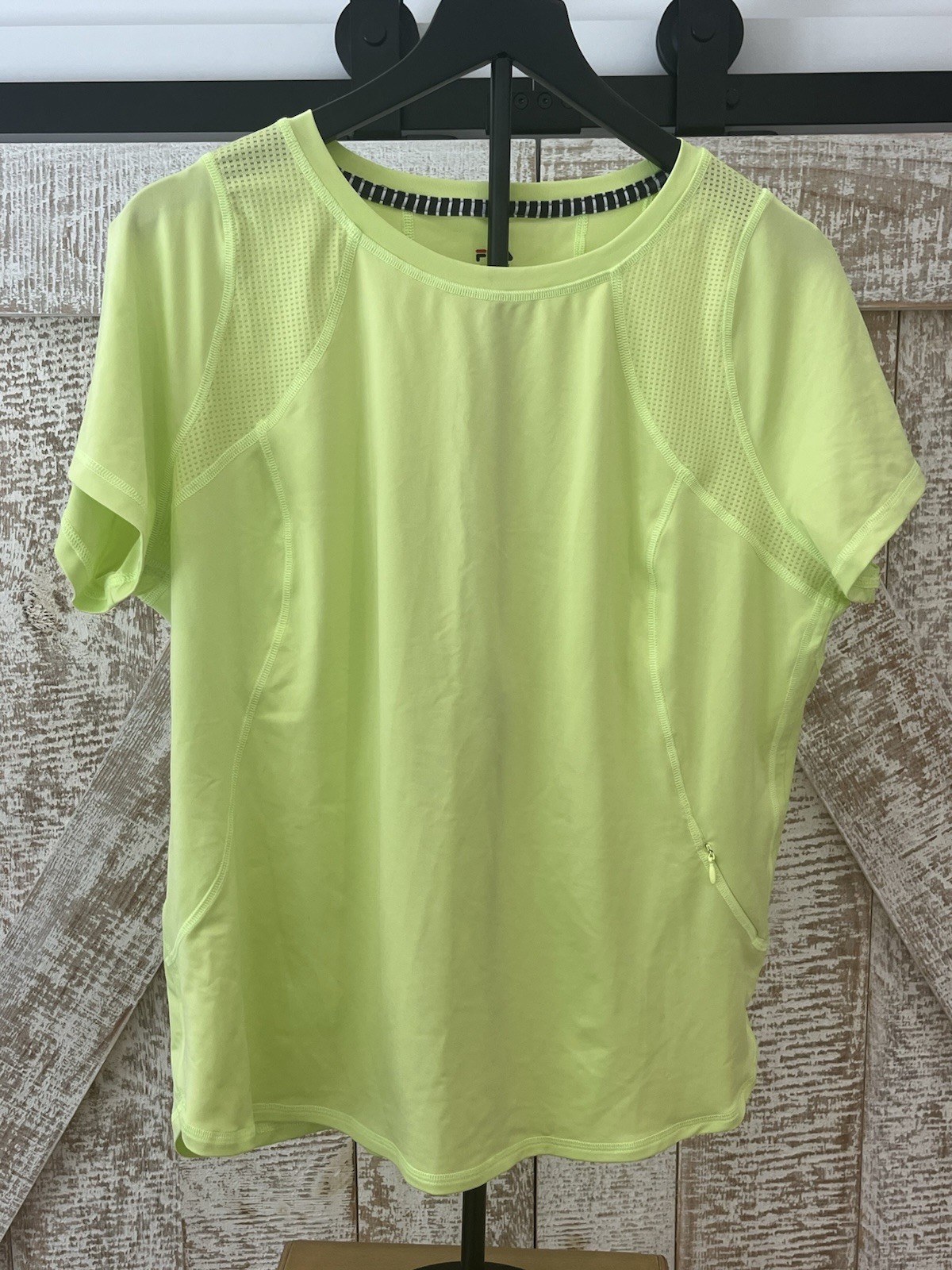 FILA Womens Top LARGE Sport Performance Short Sleeve Lime Neon Green Activewear