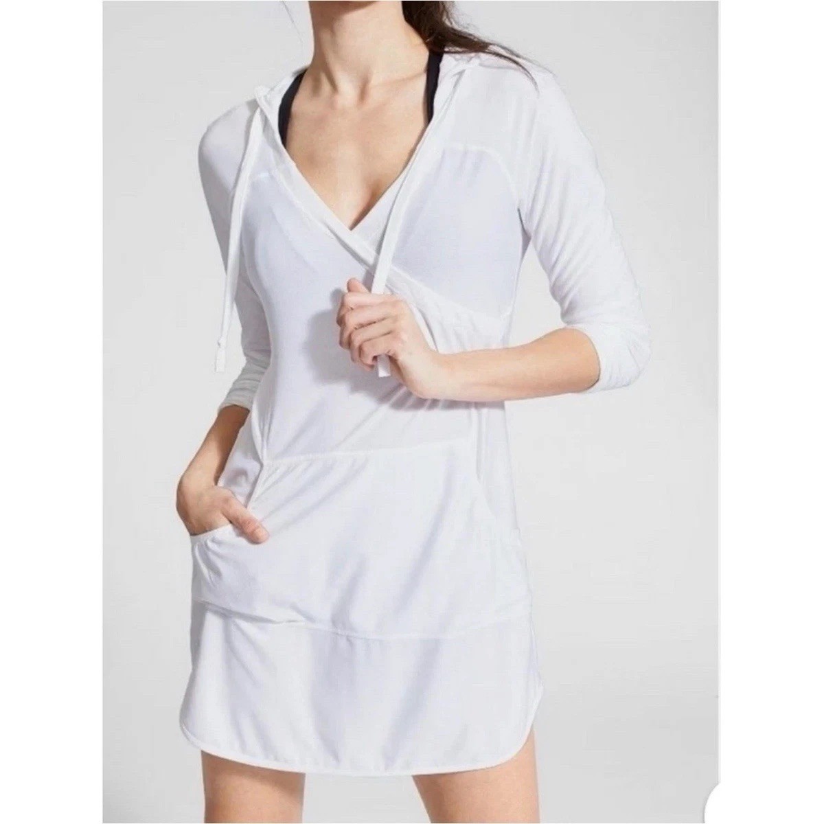 Athleta Wick-It Wader Hooded Swim Cover Up Tunic Size L Long Sleeve