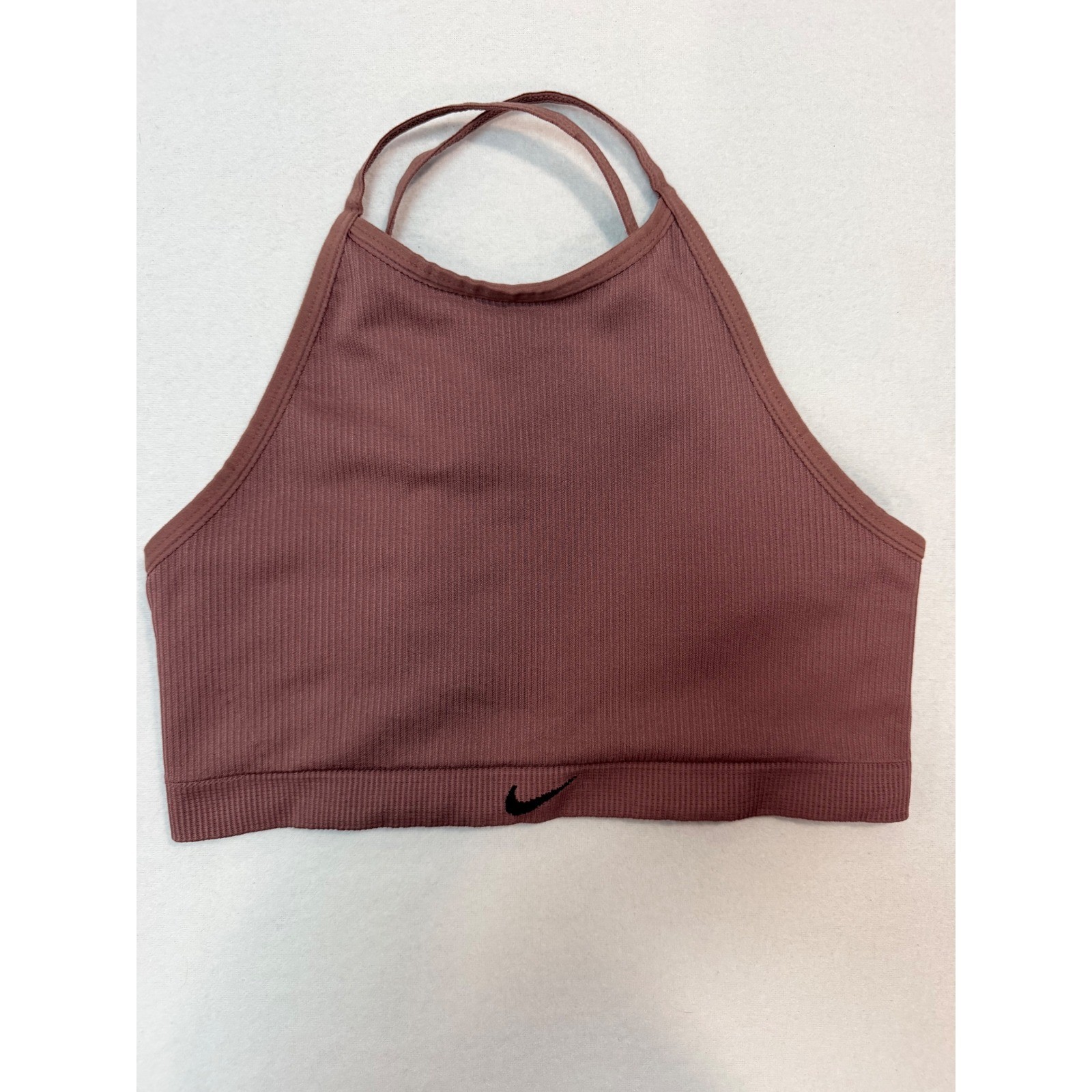 Nike Sportswear Ribbed High Neck Crop Top Mauve Brown DV9966-208 Womens Medium