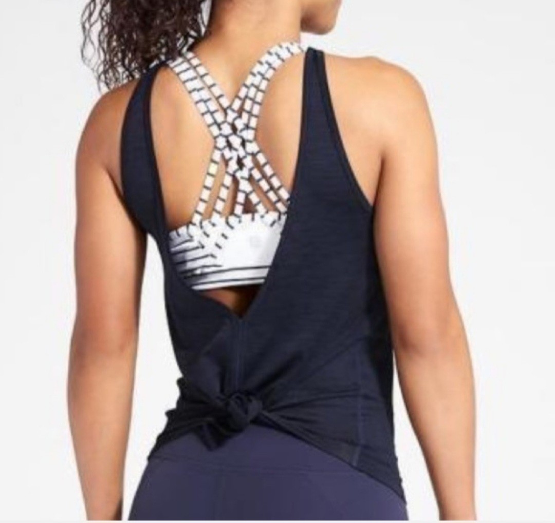 Athleta Fully Focused Support Top Athletic Built In Striped Strappy Bra Size M