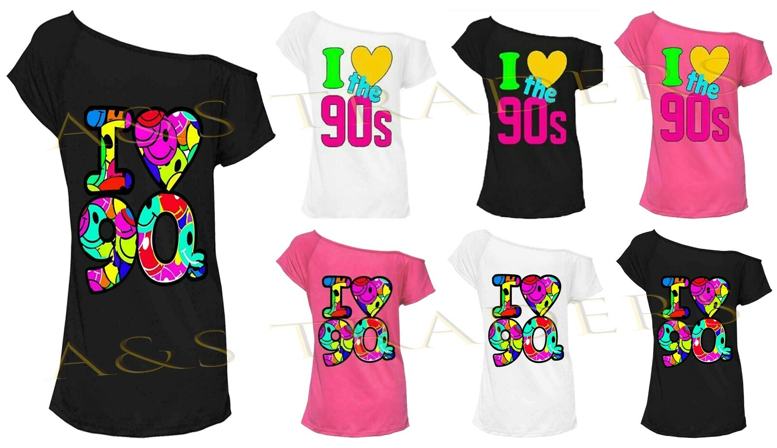 I Love The 90s T-Shirt Fancy Dress Costume Neon Festival Top New Women’s LadieS