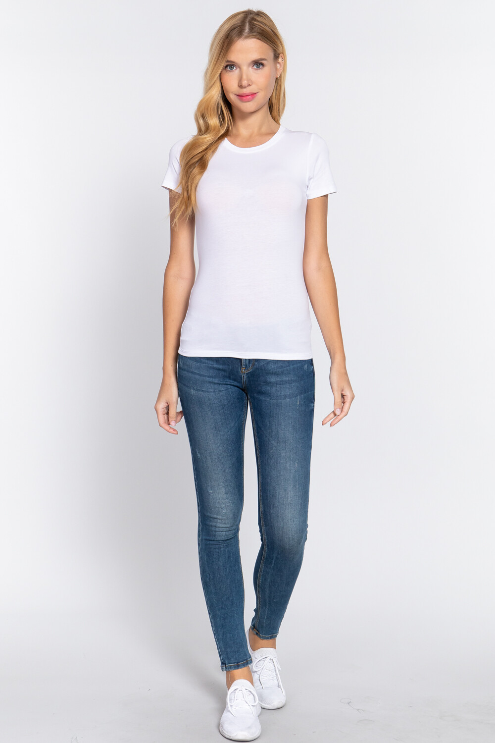 Women’s Cotton Crew Neck Short Sleeve T-Shirt Stretch Slim Fit Top Plain