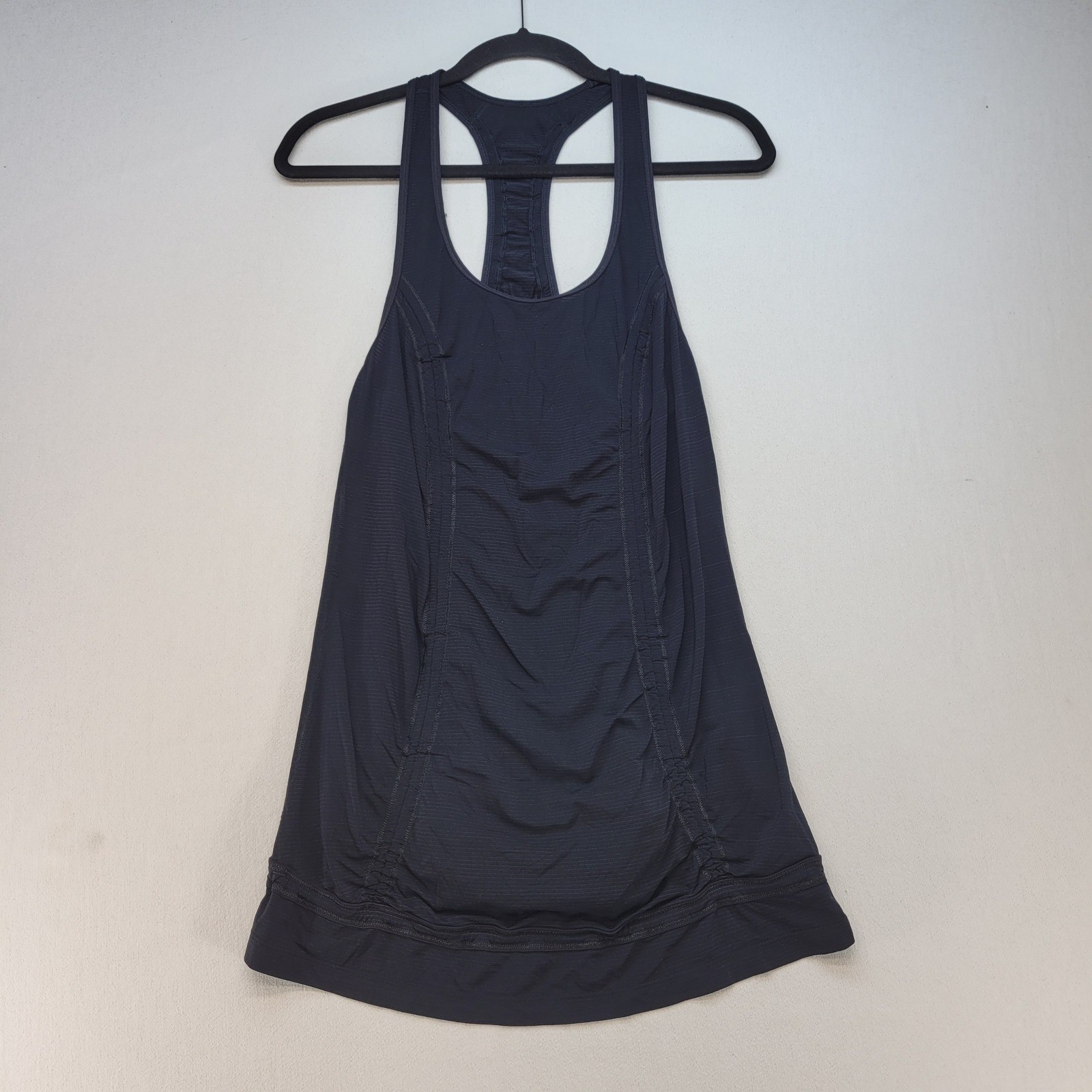 Lululemon Black Pinstripe Drawstring Tank Top Womens 6 Racerback Ruched Mesh