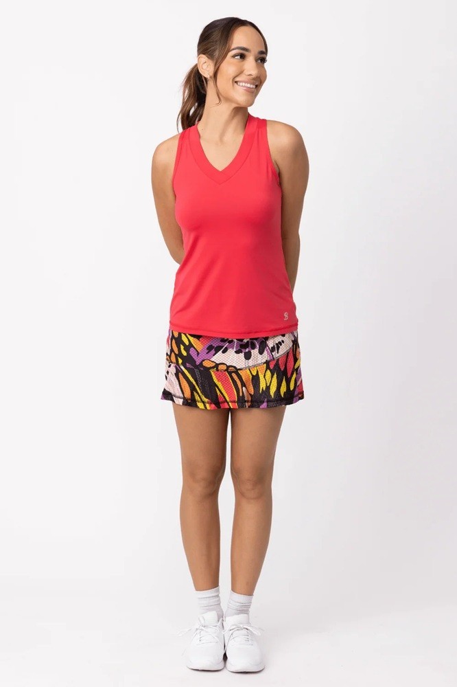 NEW Sofibella UV Racerback V-Neck Tennis Tank Top SMALL Berry Red stretch fitted