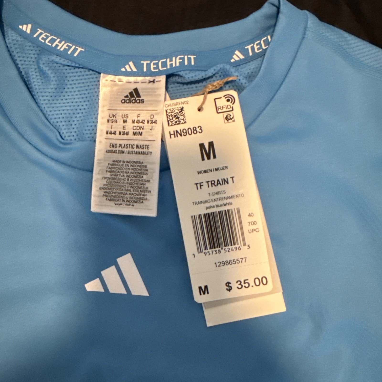 Adidas Womens Tech Fit Compression Shirt Short Sleeve Blue HN9083 Size M