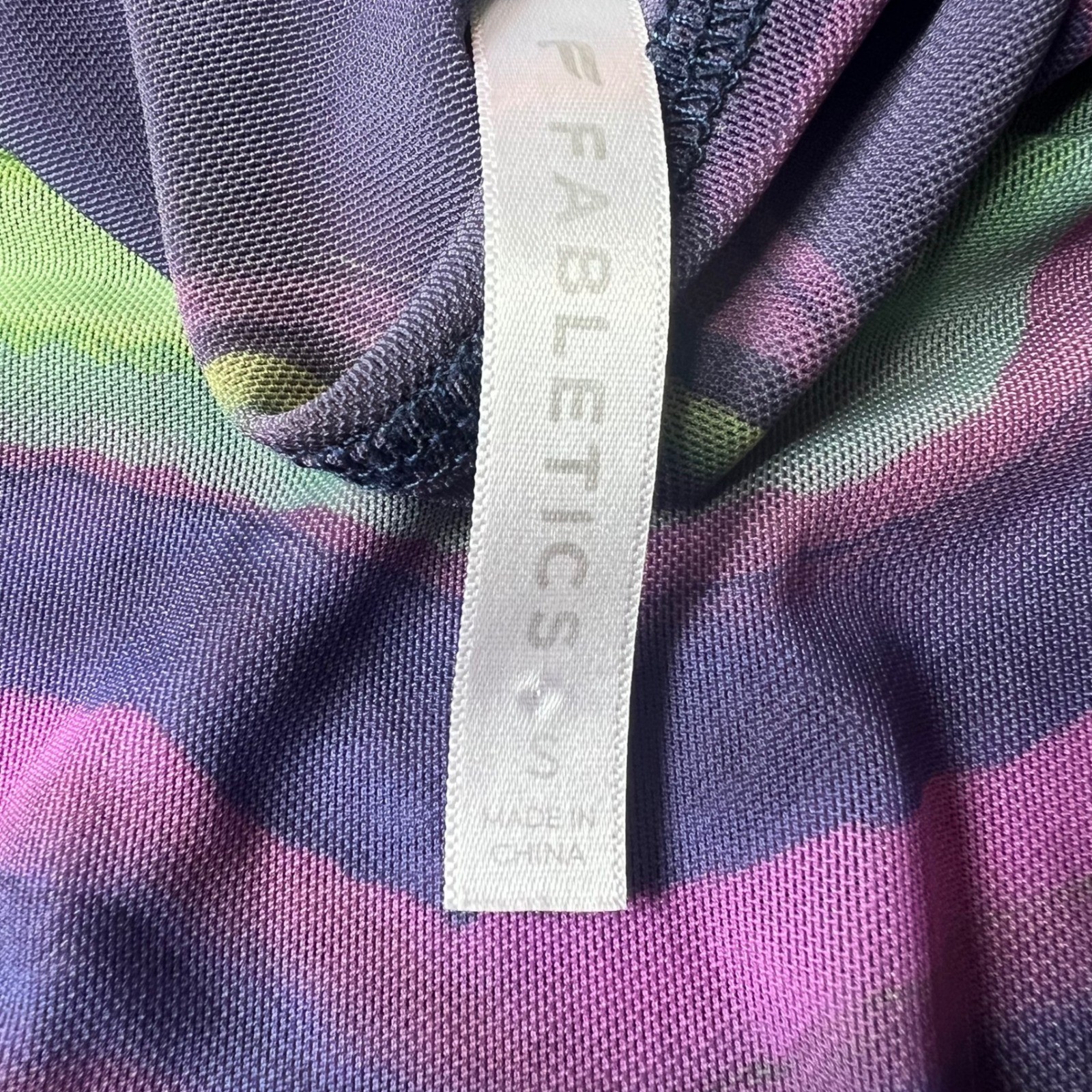 Fabletics Womens Mock Neck Long Sleeve Mesh Top Purple Green Marble Print Small