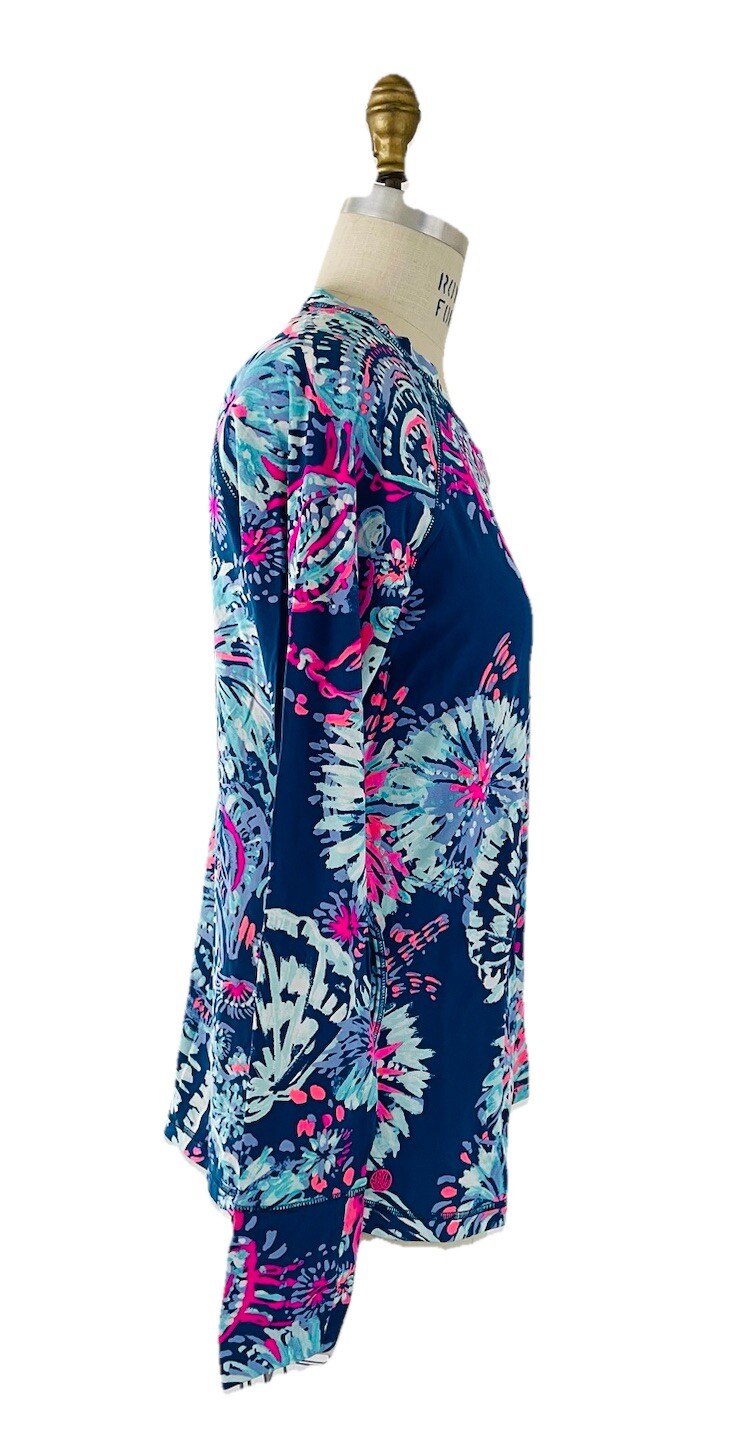 Lilly Pulitzer Luxletic UPF 50+ Delaynee Meryl Nylon Sunguard Deep Indigo L