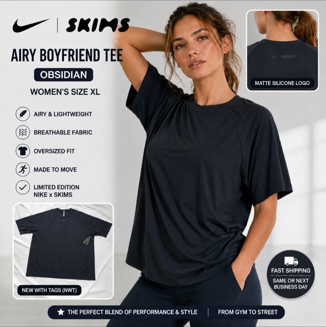 Nike SKIMS Airy Boyfriend Tee Obsidian Black Women’s Size XL…