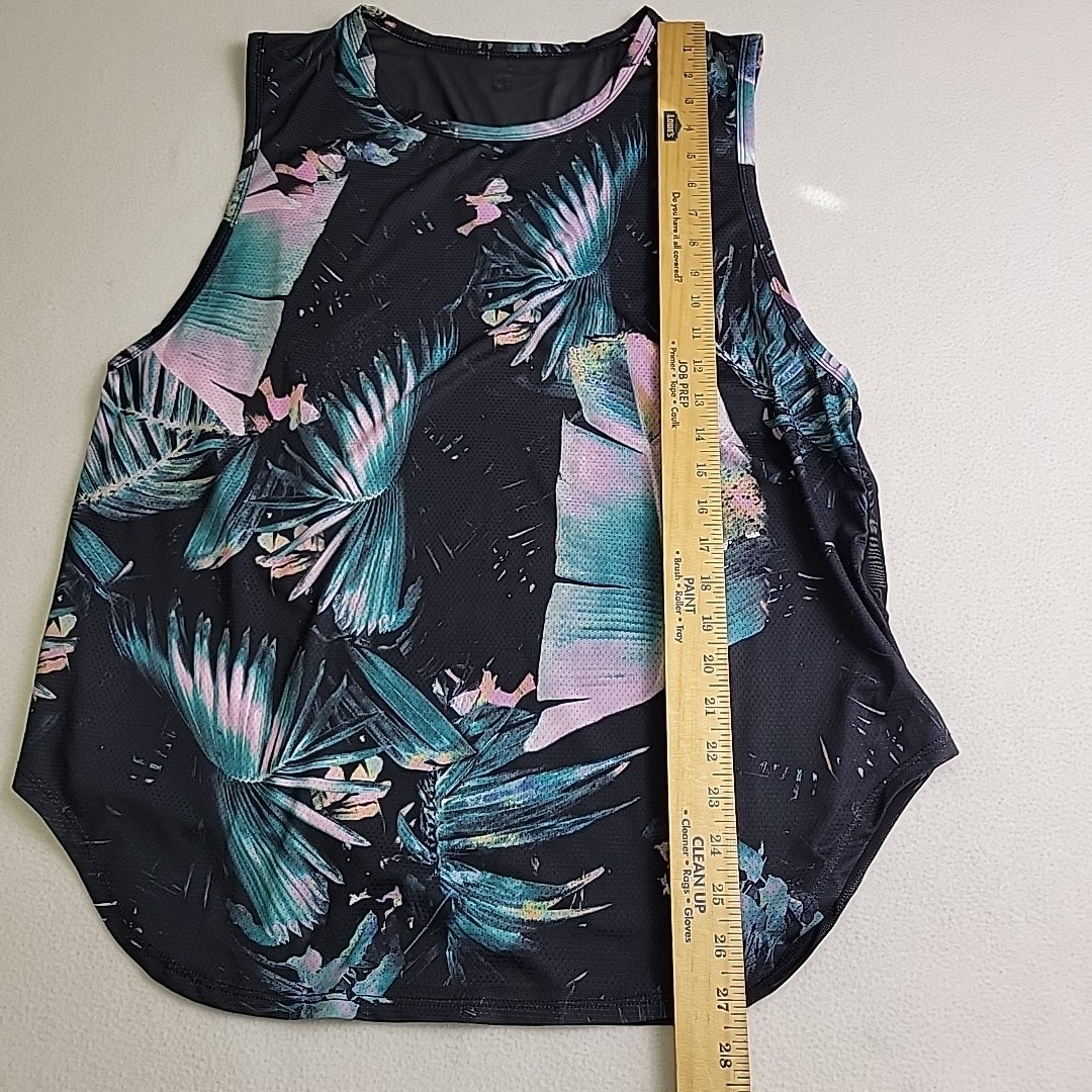 Fabletics Tank Top Tropical Leaf Trisha Havana Black Mesh Back Womens Sz XXL(?)