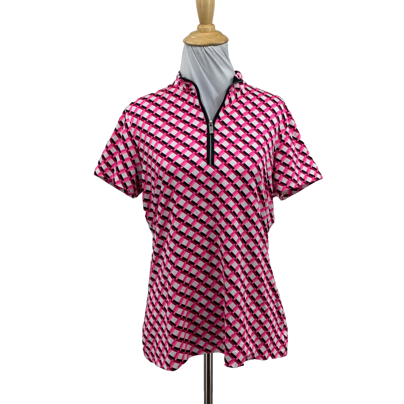 Tail Polo Top Womens M Medium Multi Basketweave Print Short Sleeve 1/4 Zip Golf