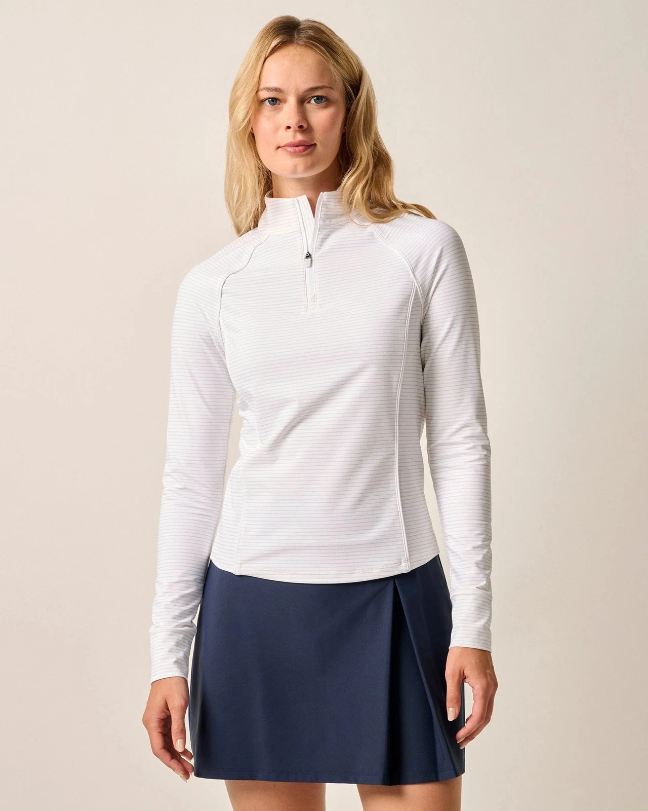 Johnnie-O Jasmine Womens Medium White multi 1/4 Zip Longsleeve Golf Pullover New