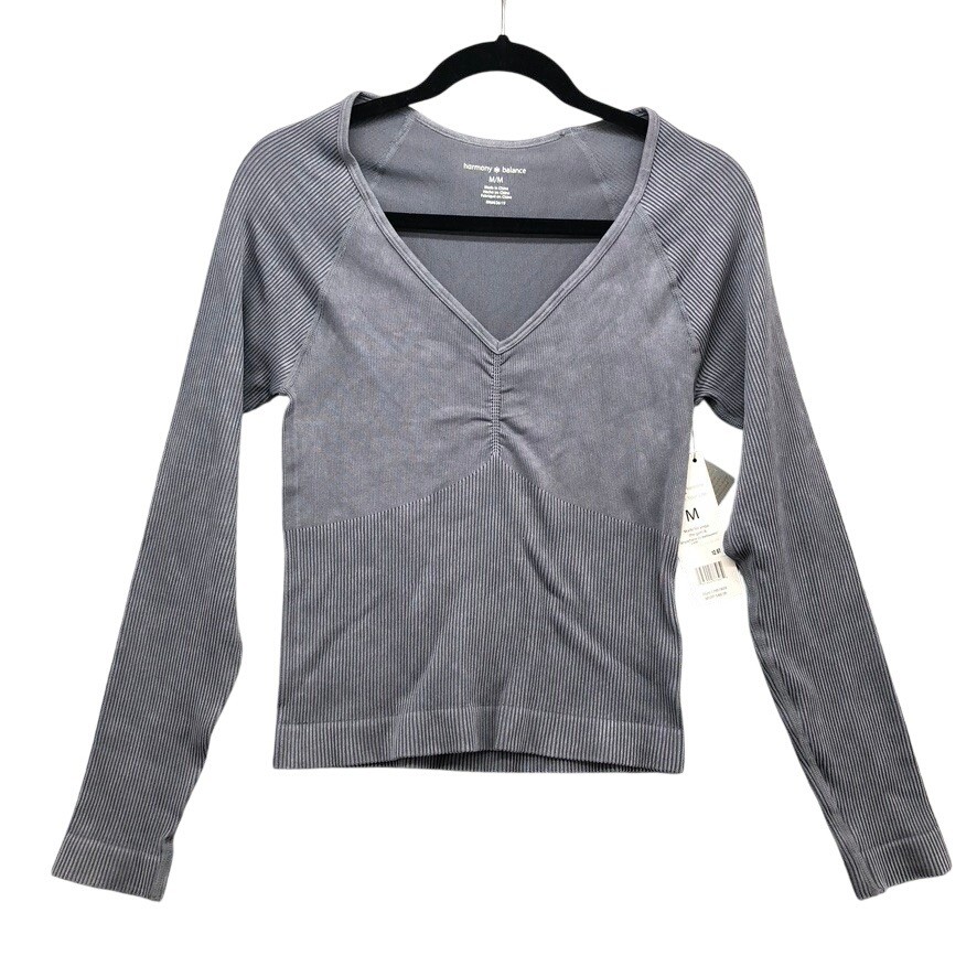 Harmony & Balance Top Womens Medium Gray Mineral Wash V-Neck Long Sleeve CHB1809