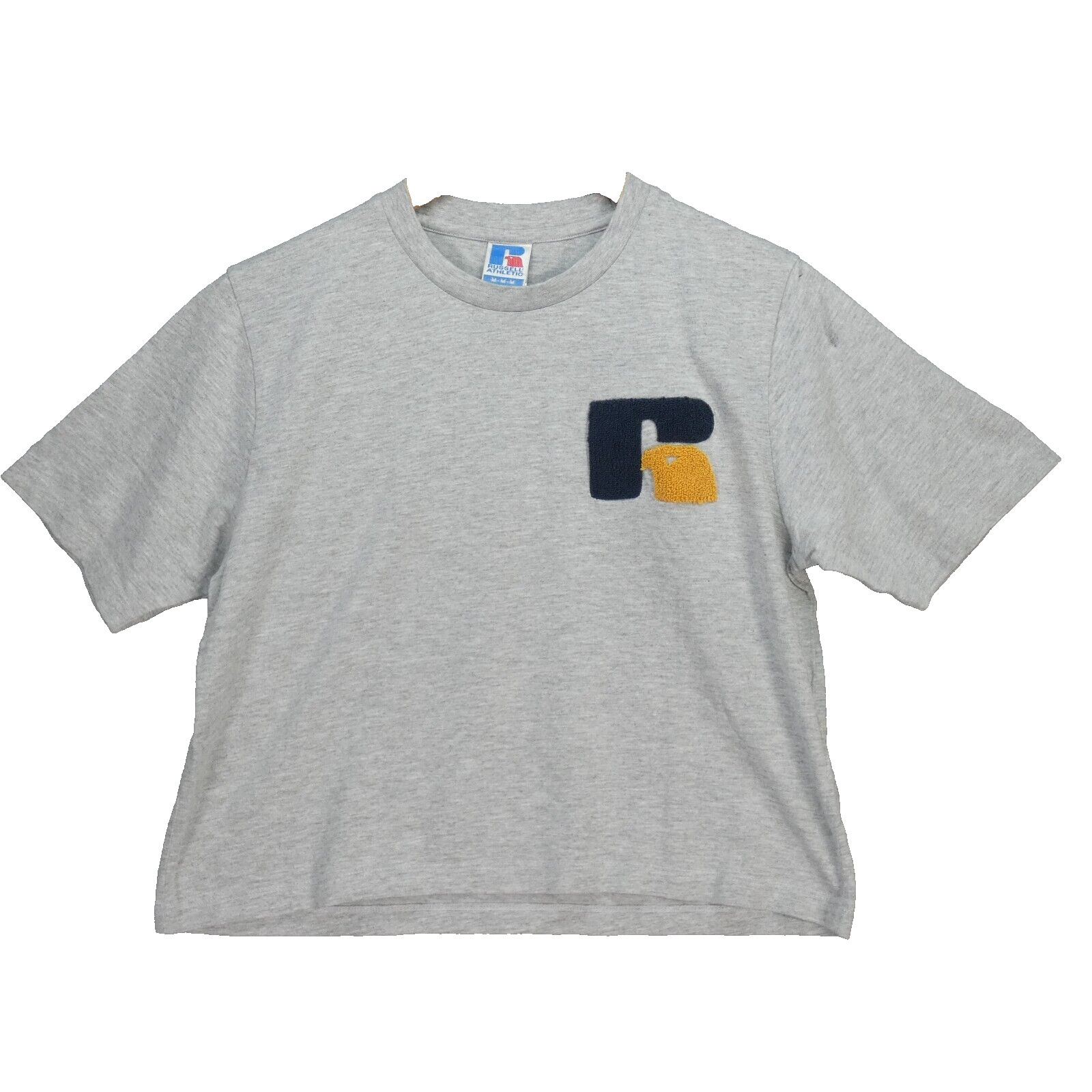 Russell Athletic Womens T Shirt Vintage Grey Cropped Logo Cotton Size M