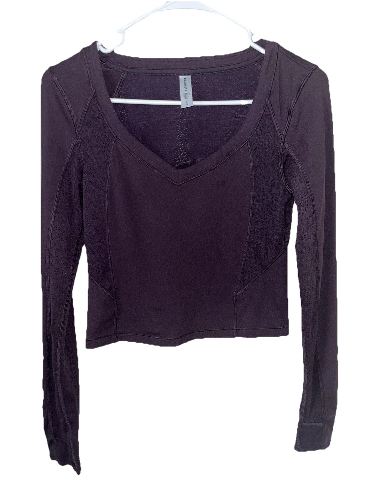 Athleta Top Womens Size S Shanti Lace Yoga Purple Long Sleeve Crop Athletic EUC