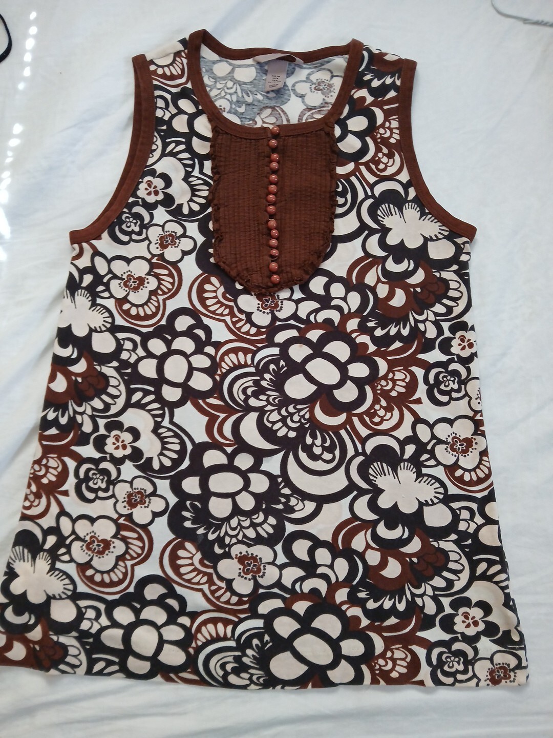 H&M FloraTank Women Junior Baige Brown Cotton Stretch Size 8 Turkey Top Blouse